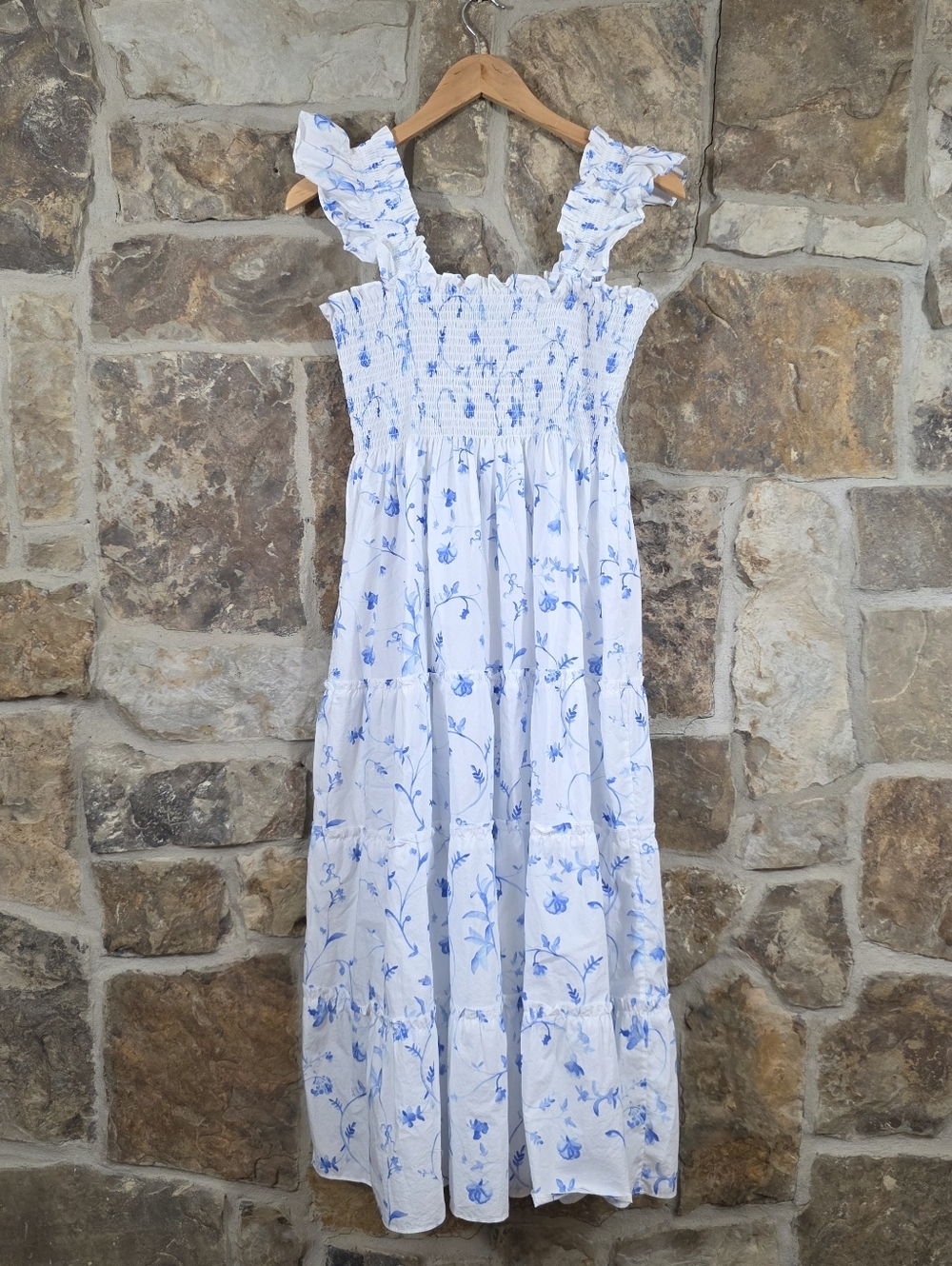 Hill House The Ellie Nap Smocked Tiered Midi Dress In Blue Botanical - Picture 6 of 10